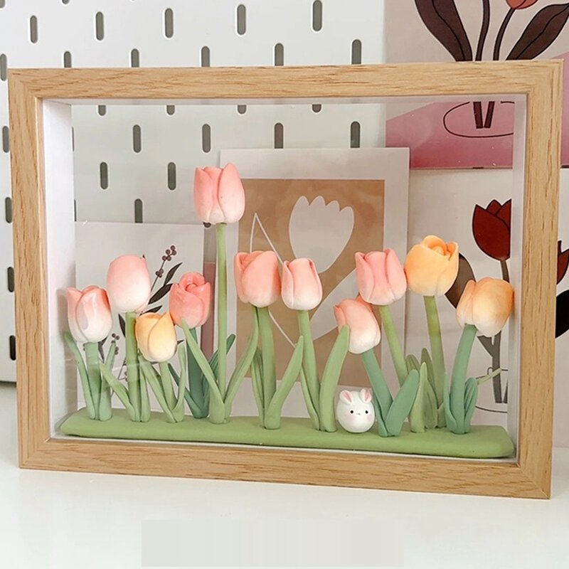 Marco de fotos de tulipán para decoración de dormitorio, lámpara de noche, adornos de tulipán, lámpara de mesa, regalos de cumpleaños duraderos