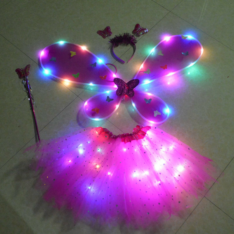 Rok kartun sayap malaikat anak-anak, perlengkapan pesta anak 2 buah sayap malaikat Elf bercahaya warna-warni baru