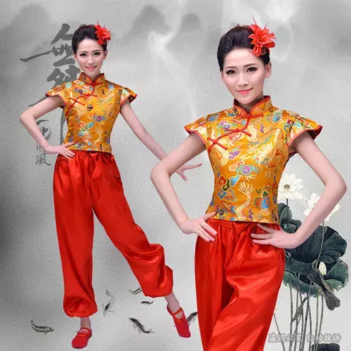 Trajes de dança chinesa para mulheres, padrão dragão hanfu, Top Fashion Disfraces, Drum Yangko Wear, palco nacional traje