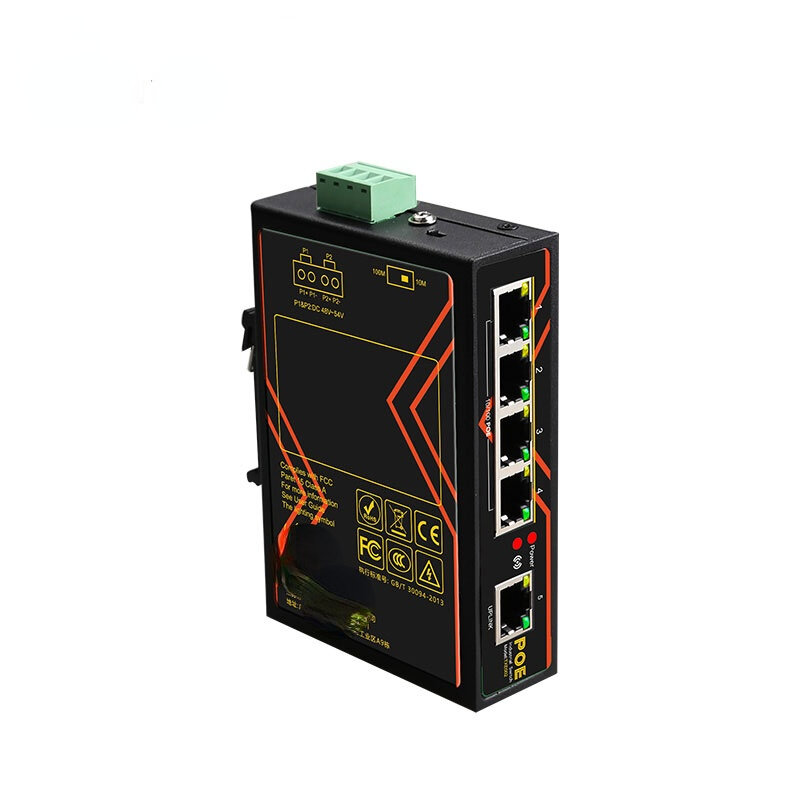 5 portas poe switch 10/100mbps de grau industrial interruptor rápido ethernet trilho din tipo interruptor de rede 48v 65w