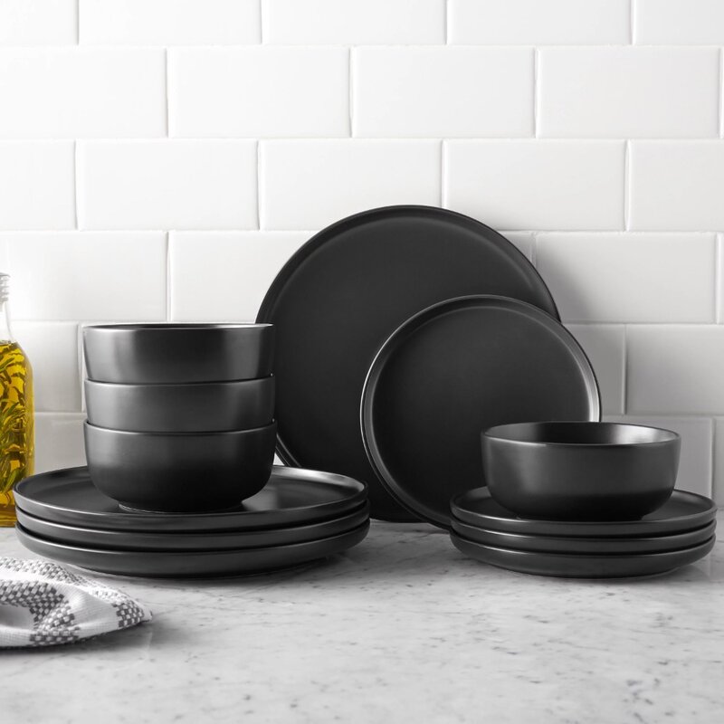 Матовый черный набор посуды из 12 предметов