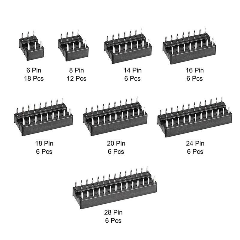 Kit de prises de type à souder avec boîte, adaptateur DIP IC, 6 broches, 8 broches, 14 broches, 16 broches, 18 broches, 20 broches, 24 broches, 28 broches, 66 pièces par lot