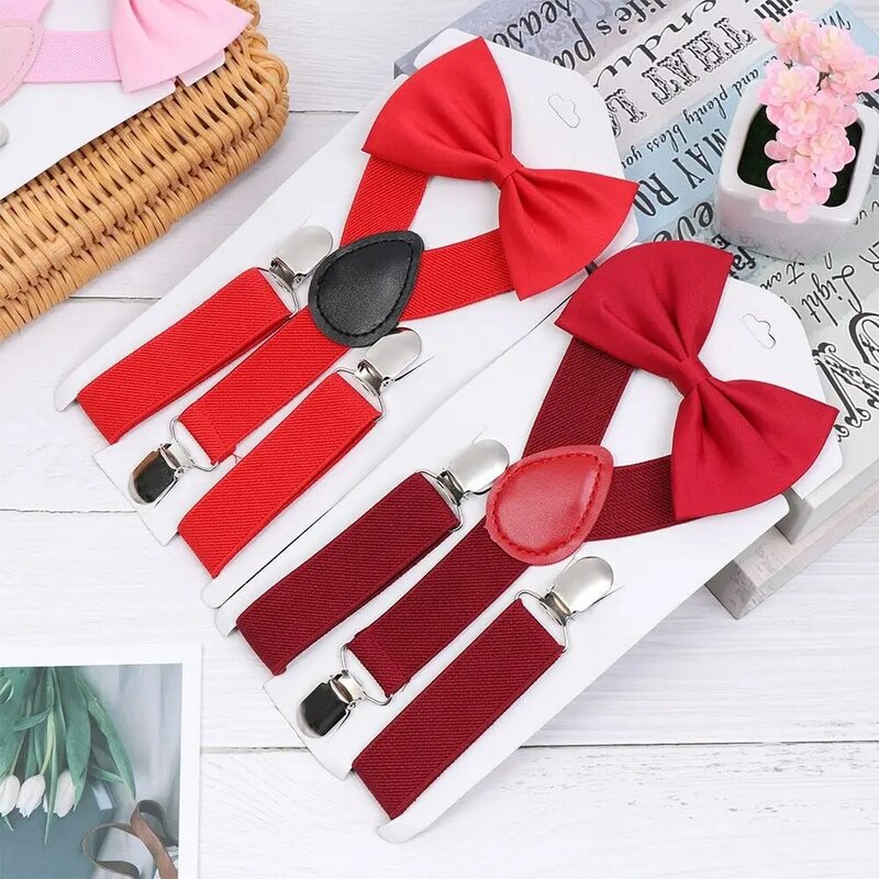 Straps Solid Color Performance For Girls For Children Strap Suspenders Clips Tie Suspenders Set Hanging Pants Clip Bow Tie