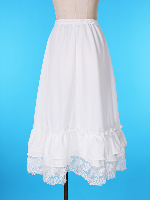 Damen Retro abgestufte Röcke Petticoats elastische Taille Spitze Saum Schleife Rüschen A-Linie langen Rock Unterrock für Braut Hochzeit Accessoire