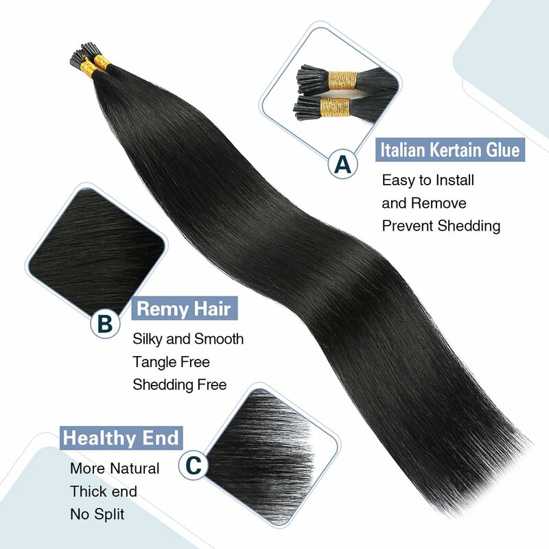 Proste I Tip przedłużanie włosów ludzkich włosów # 1B naturalne czarne ludzkie włosy Remy doczepy z ludzkich włosów 50 g/paczka/50 pasm