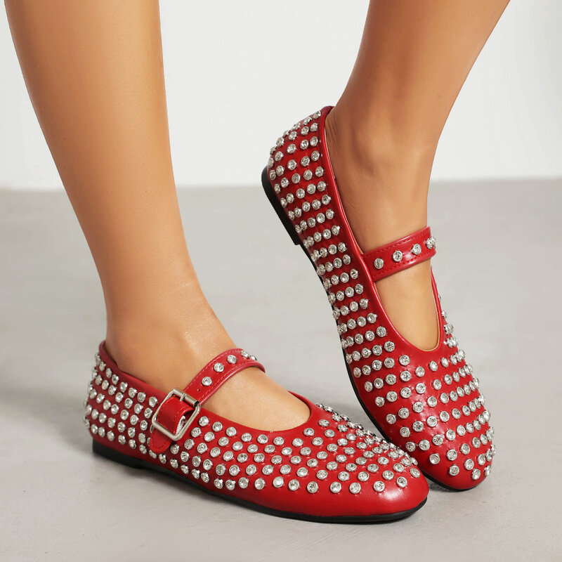 Crystal Mary Jane Flats scarpe comode da donna in morbida pelle primavera estate Casual scarpe eleganti da principessa