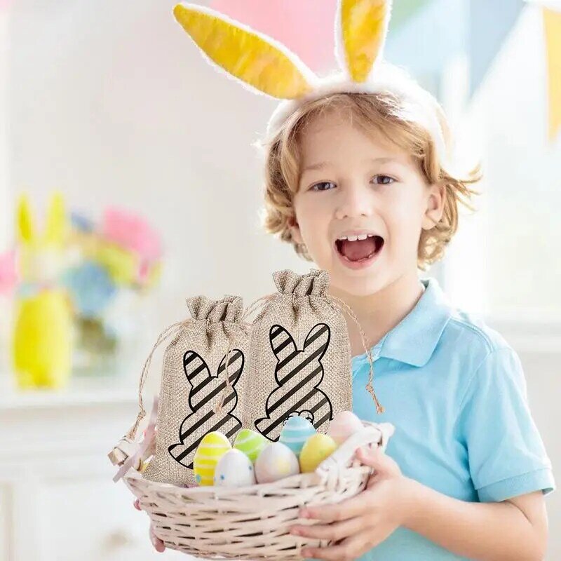Sacs en toile de jute de Pâques, sacs de lapin de Pâques, sacs de bonbons Wstring de proximité, emballage cadeau, artisanat d'art et de bricolage, faveurs de fête