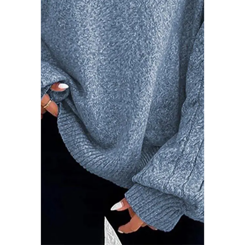 Maglione Casual taglie forti maglione a spalla fredda con maniche a lanterna in maglia a trecce nera
