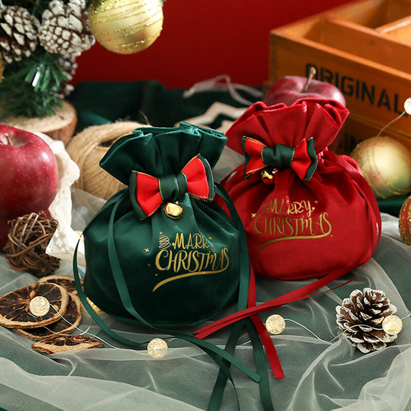 สุขสันต์วันคริสต์มาสผ้าถุงซานตาลูกอมกระเป๋ามีที่จับของตกแต่งต้นคริสต์มาสสำหรับโต๊ะในบ้านปีใหม่2024