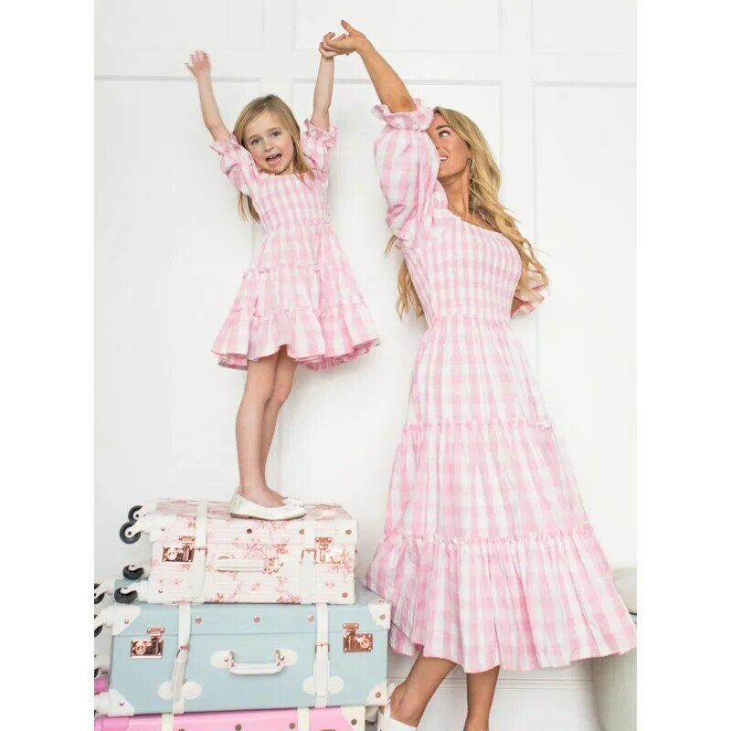 2024 Street Fashion Floral Square Neck Lantern Sleeve Mother-Daughter Parent-Child Dress Cute Princess Dresses