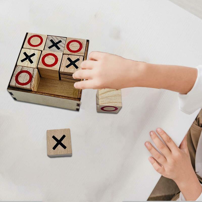 Wooden Tic TAC Toe Game Hand Crafted Educational Toys Brain Teaser for Travel Goody Bag Fillers Living Room Entertainment