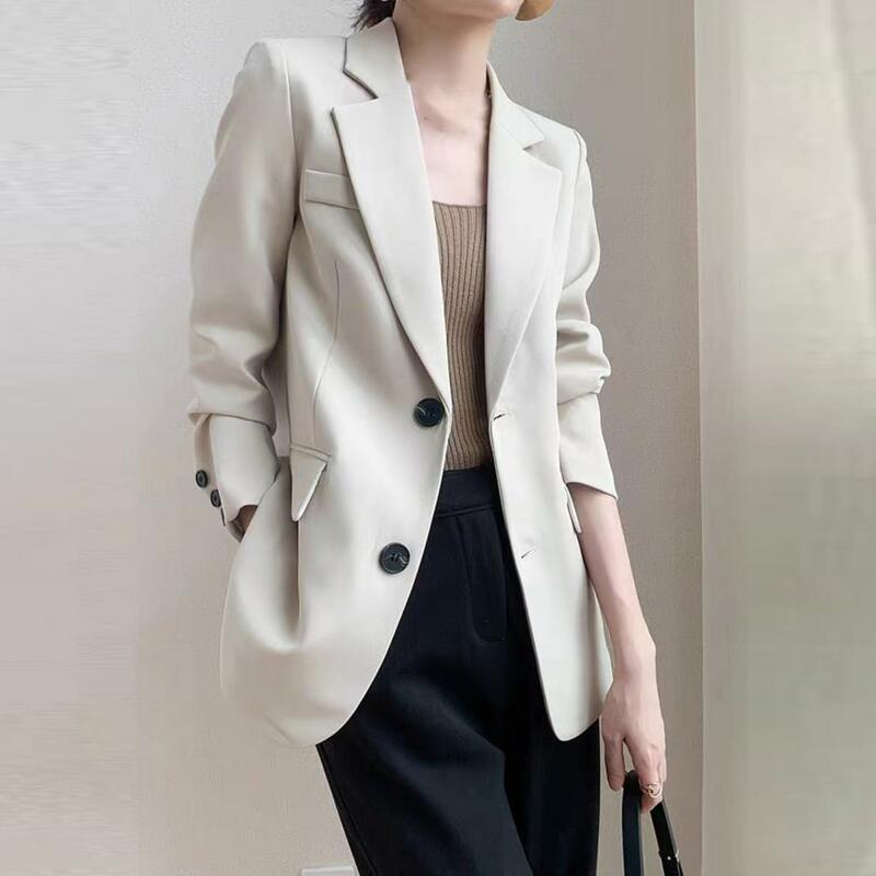 Женский официальный Стильный деловой костюм, однотонное пальто с отложным воротником, однобортное украшение на пуговицах для офиса