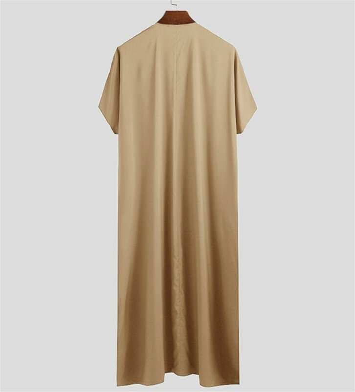 Kaftan Arab Islami untuk pria pakaian pria Muslim Timur Tengah Abaya Dubai jubah Retro longgar lengan pendek Solid Vintage