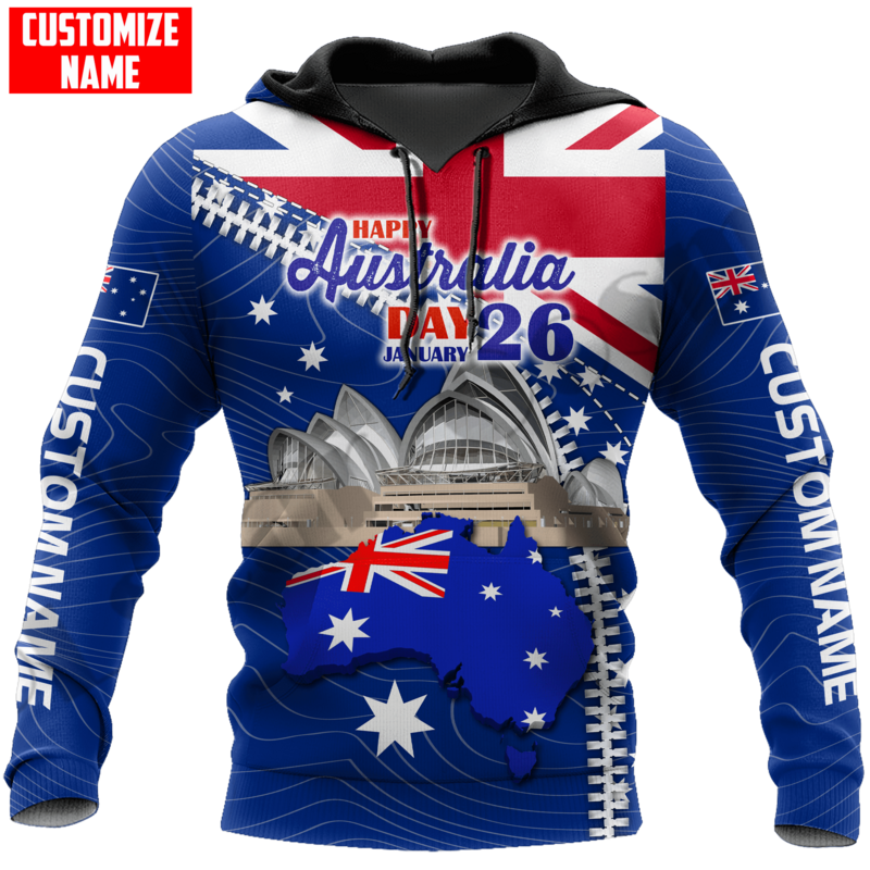 PLstar-Sudadera con capucha con estampado de la bandera de Australia para hombre y mujer, ropa de calle informal con nombre personalizado, estilo Harajuku, Unisex, con cremallera, A-16