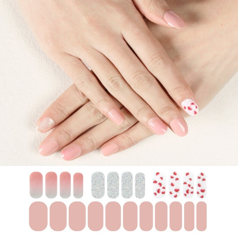 New Nail Beauty Stickers Waterproof Exam-Free 34-Finger Full Stickers Japanese Gel Flexible Stickers Non-Curling Nail Stickers