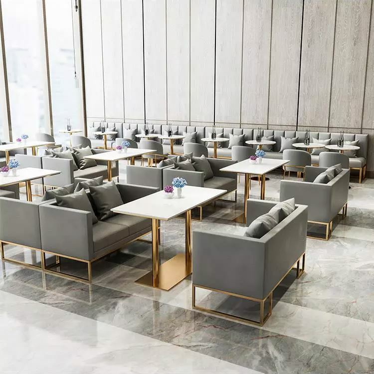 Sofá de dos asientos clásico, muebles comerciales, mesa de centro de restaurante, silla de comedor de terciopelo, venta al por mayor