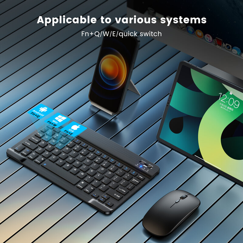 Teclado y ratón inalámbricos para Ipad, miniteclado con Bluetooth, español, ruso, Android, para tableta, teléfono, Ipad Pro 12