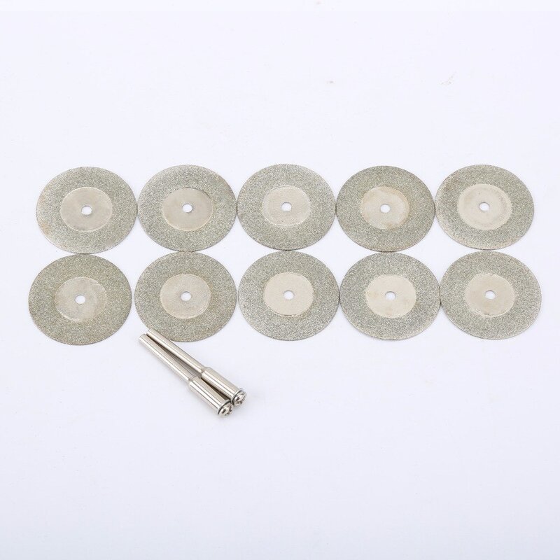 10 pçs 30mm discos de corte diamante cortar mini lâmina de serra com 2 pçs conexão 3mm haste para dremel broca ajuste ferramenta giratória