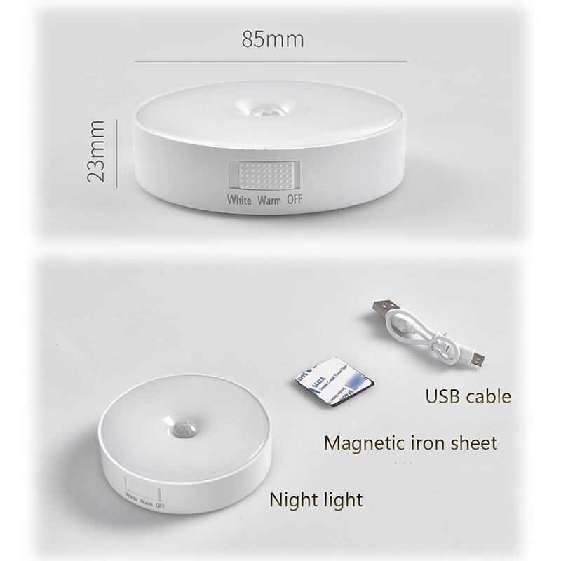 Luce notturna a LED sensore di movimento luce USB ricaricabile cucina camera da letto Base magnetica applique da parete scale illuminazione lampada da notte