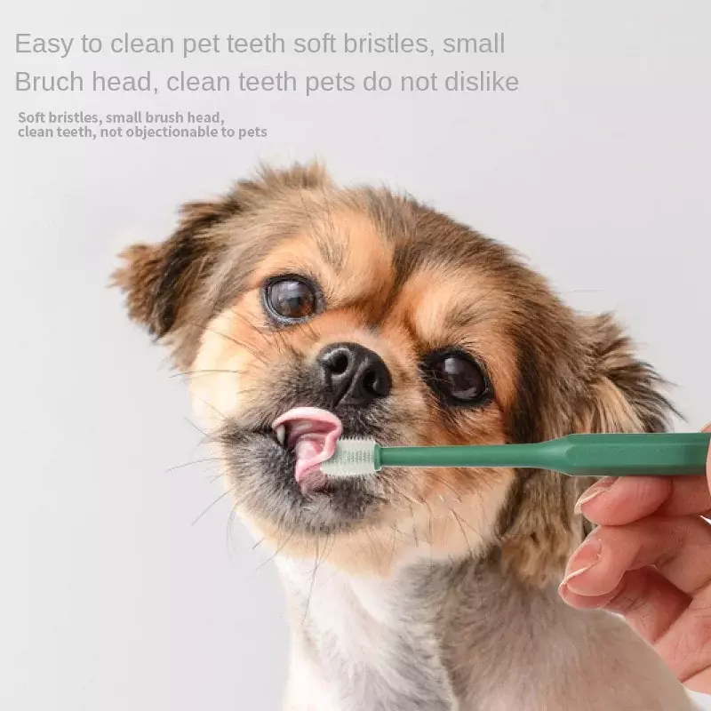 แปรงสีฟันสัตว์เลี้ยงสำหรับสุนัขแมวที่มีขนแปรงอ่อนนุ่มแปรงสีฟันสำหรับสุนัขทำความสะอาดง่ายและดูแลฟัน sikat Gigi Anjing หัวกลม