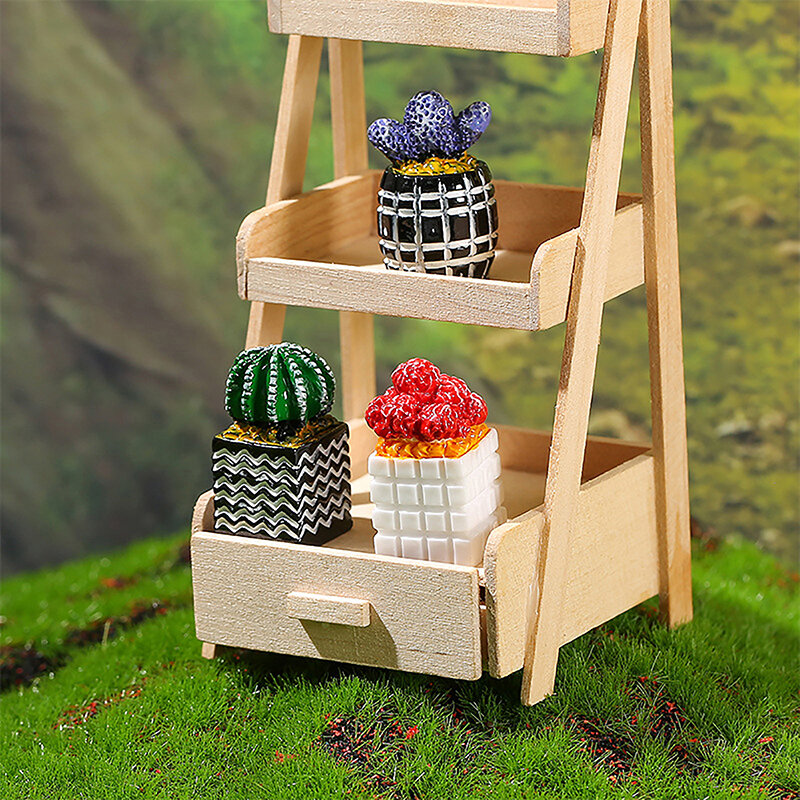 1/12 rumah boneka simulasi kaktus ornamen rumah boneka Mini pot tanaman Model rumah boneka Dekorasi Rumah