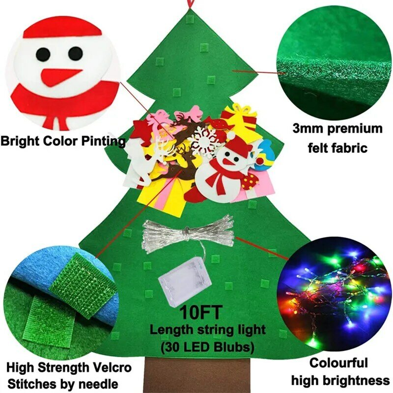 Montessori Toy Felt Christmas Tree Diy Children's Wall Decoration Crafts With Lights Childrens Christmas Hanging Decoration Home
