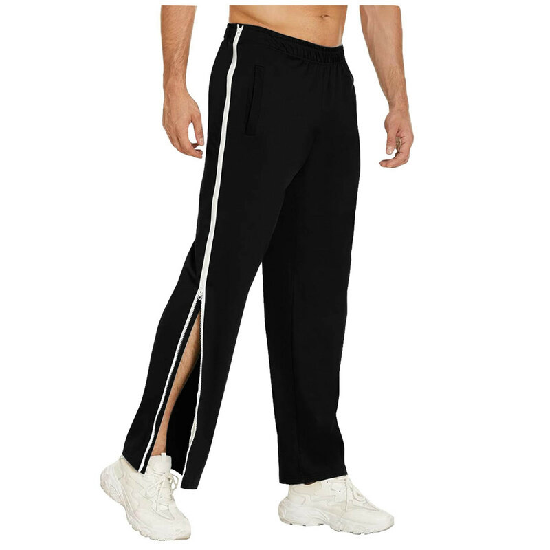Mens Full Zipper Sweatpants Jogging Pants Tearing Pants Casual Pants Four Seasons Loose Casual Sportswear With Pockets