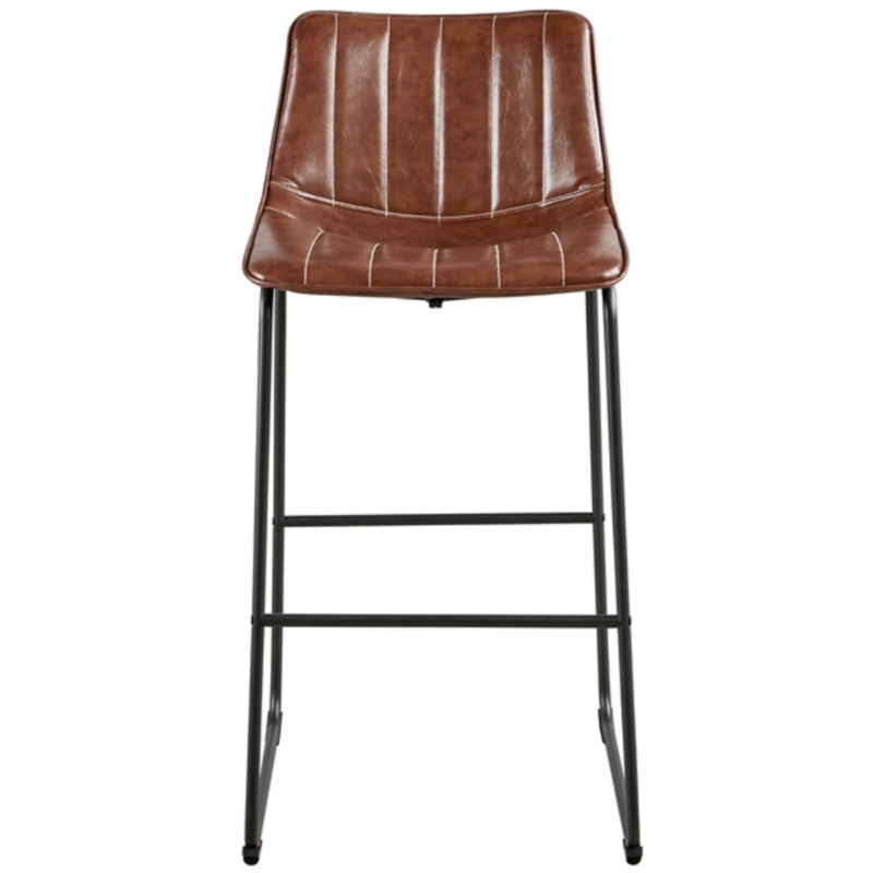 Faux Leather High Bar Stool with Backrest, Set of 2, Brown  Bar Stools Set of 2  Chair Bar