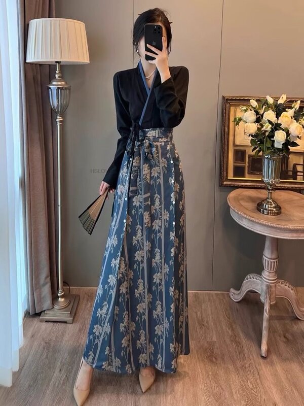 New chinese-style Improved Hanfu Chinese Style three-pleated Skirt Daily Wear Spring Summer Women Daily Hanfu Dress Set