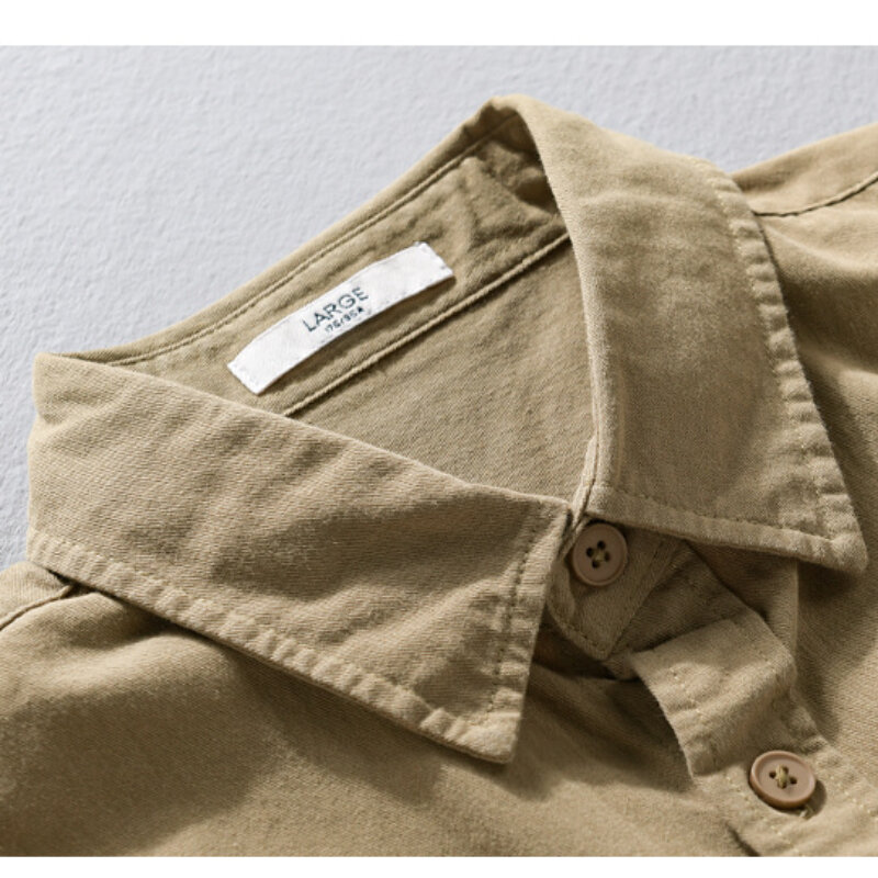 Summer Kaji Men's Workwear Short Sleeve Shirt, Casual Loose Cotton Shirt, Retro Solid Color Outdoor Top