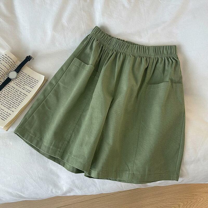 Pantalones cortos de corte holgado para mujer, Shorts plisados de talla grande con bolsillos de cintura elástica, ropa diaria informal para verano