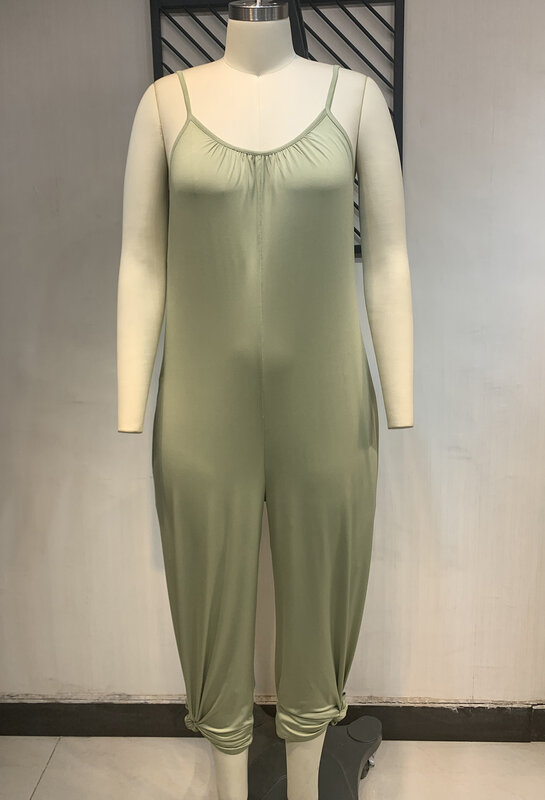 Mono largo de talla grande para mujer, traje liso sin mangas de una pieza, pantalones divididos de tubo, moda de verano, 2023