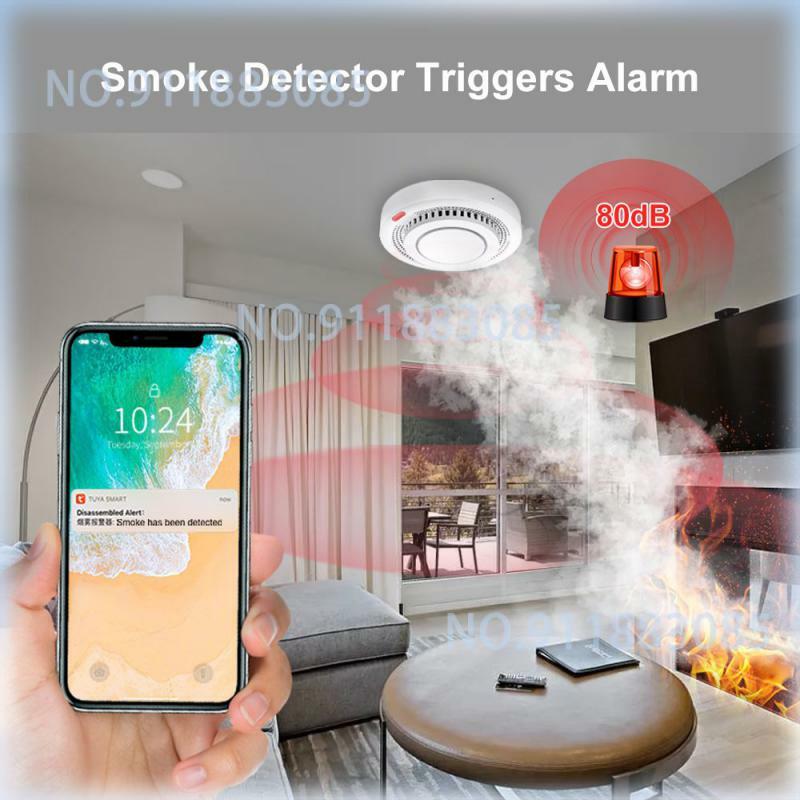 Zigbee Tuya detektor asap pintar, aplikasi pintar kendali jarak jauh Alarm api Sensor keamanan rumah bekerja dengan Gateway Zigbee