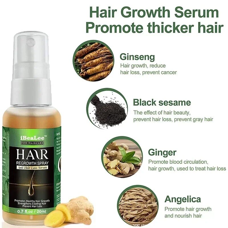 Spray de jengibre Natural para el crecimiento del cabello, suero Anti caída de cabello, raíces del cabello, crecimiento rápido, líquido, cuero cabelludo, tratamiento dañado, reparación, belleza, salud