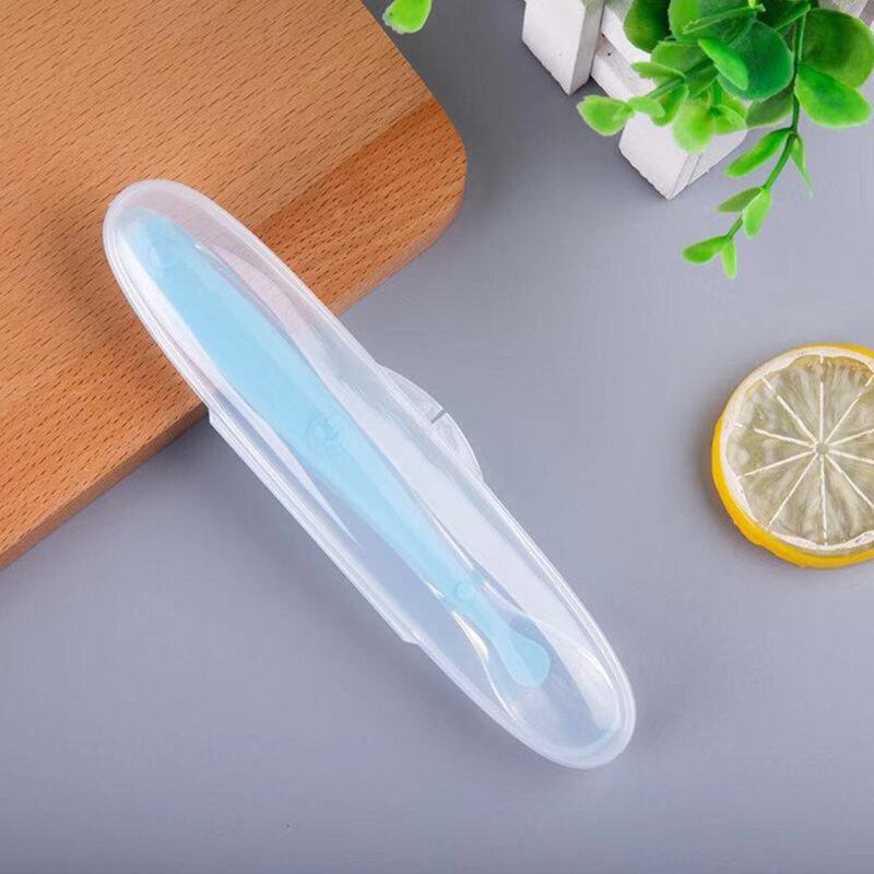 Caja de almacenamiento de cucharas de silicona para bebé, organizador de plástico transparente, soporte para vajilla, estuches de viaje