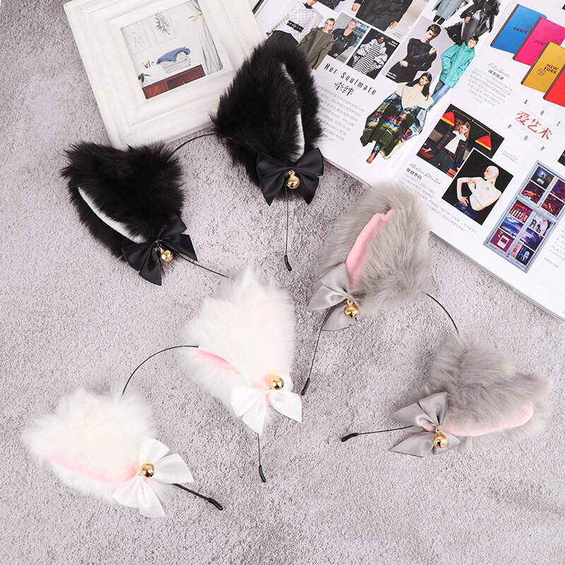 Diadema con orejas de gato para mujer, aro de pelo de Anime Kawaii, accesorios para el cabello para fiesta de Cosplay de Halloween