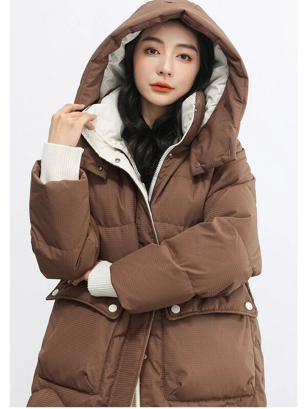 여성용 덕다운 재킷, 따뜻한 덕다운 후드 코트, 심플한 모든 느낌, 2023 가을 및 겨울, 신상 패션