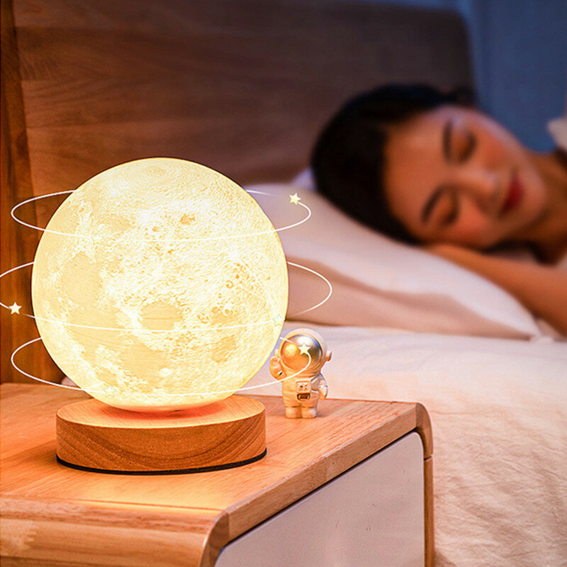 크리에이티브 3D 달 밤 램프 360 ° 회전 달 야간 조명, 홈 오피스 룸 터치 컨트롤 3 또는 16 색 Led 데스크탑 램프