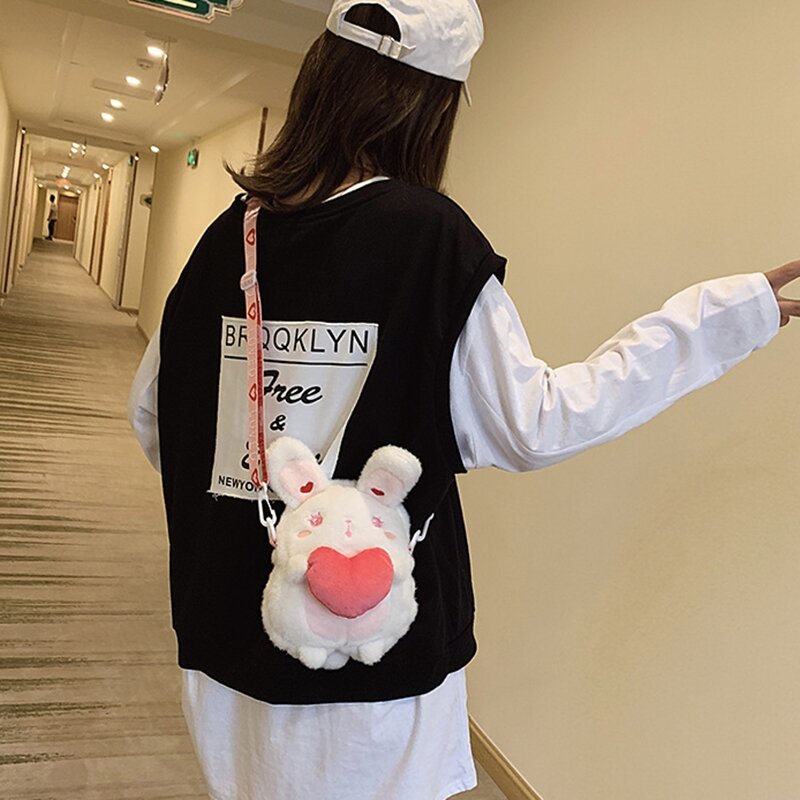 NEW-uroczy pluszowa lalka królik Messenger Bag dziewczęcy Organizer do torebki na telefon torby na ramię Crossbody