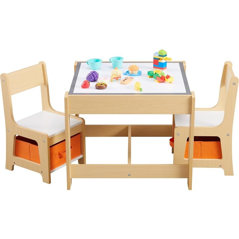 2 in 1子供用木製アクティビティテーブルと椅子セット,取り外し可能,引き出し付きデスク,3 in 1