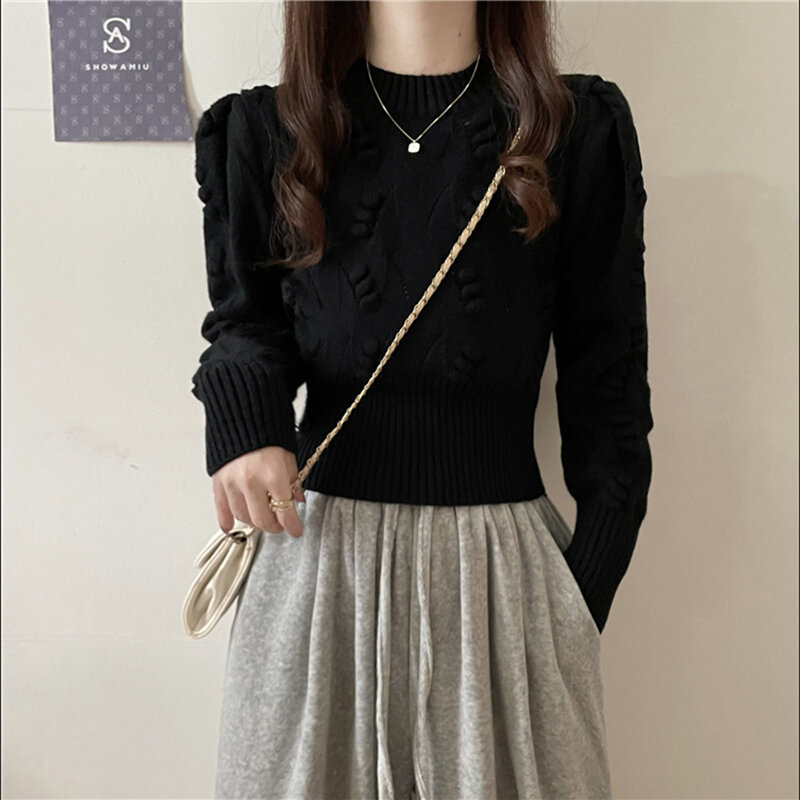 Autumn Winter Clothes Women Sweaters Solid Korean Fashion Vintage Short Pull Femme Slim Basics Sweet Pullovers