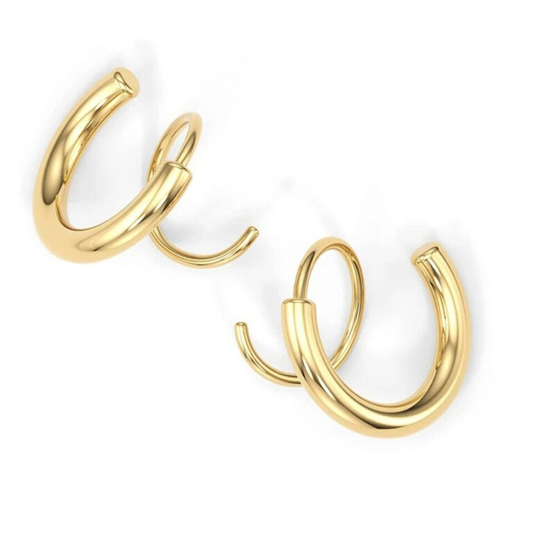 Orecchini intrecciati a doppio anello a spirale di vendita calda di moda orecchini placcati oro 18 carati in acciaio inossidabile Senior regalo di gioielli per feste da donna