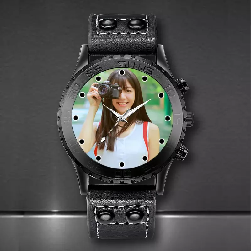 Reloj de cuarzo con foto de logotipo personalizado para hombre, reloj con Impresión de fotos, relojes únicos creativos, reloj de pulsera DIY creativo