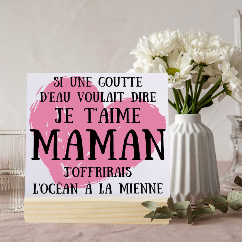 French Print Plaque Sign Gift Ceramics Posters Ceramics Wooden Stand Tabletop Decor Mother's Day Birthday Festive Gifts for Mom