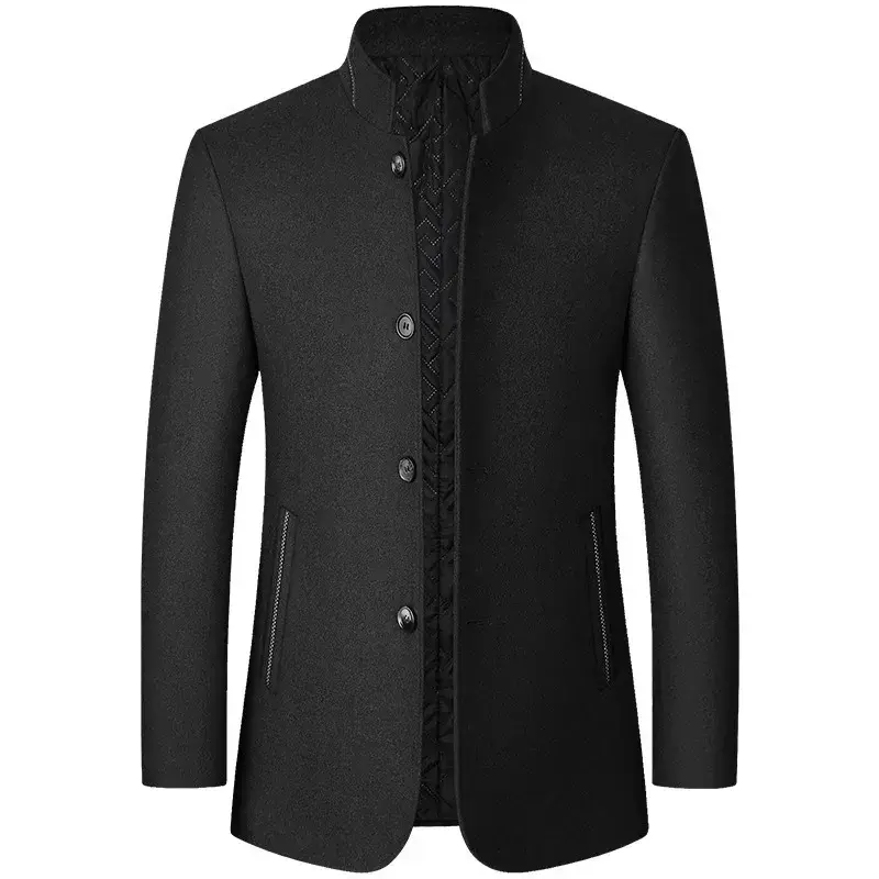 BROWON-Casaco de lã estilo chinês masculino, gola alta, casacos sólidos para homens, jaqueta casual de negócios, marca outono e inverno, 2022