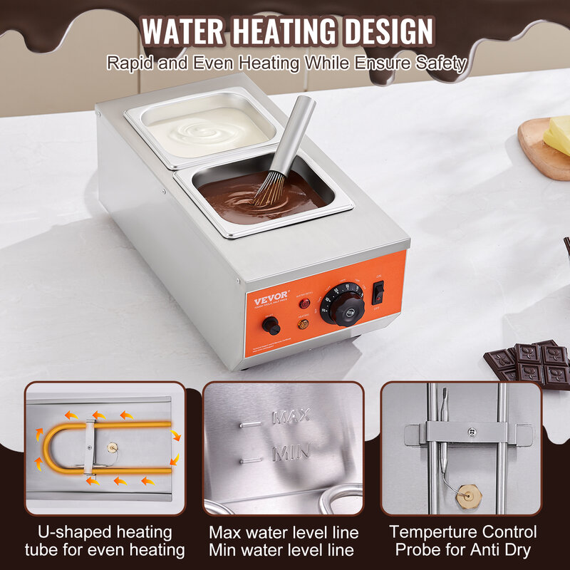 Vevor เครื่องละลายช็อคโกแลตไฟฟ้า2 3ถัง, เครื่องใช้ในบ้านละลายช็อคโกแลตน้ำตกสำหรับห้องครัว