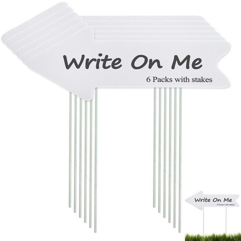 Letreros de flecha en blanco de plástico con estacas para boda, 6 piezas, direccionales, para patio, guía en blanco, para fiestas y bodas
