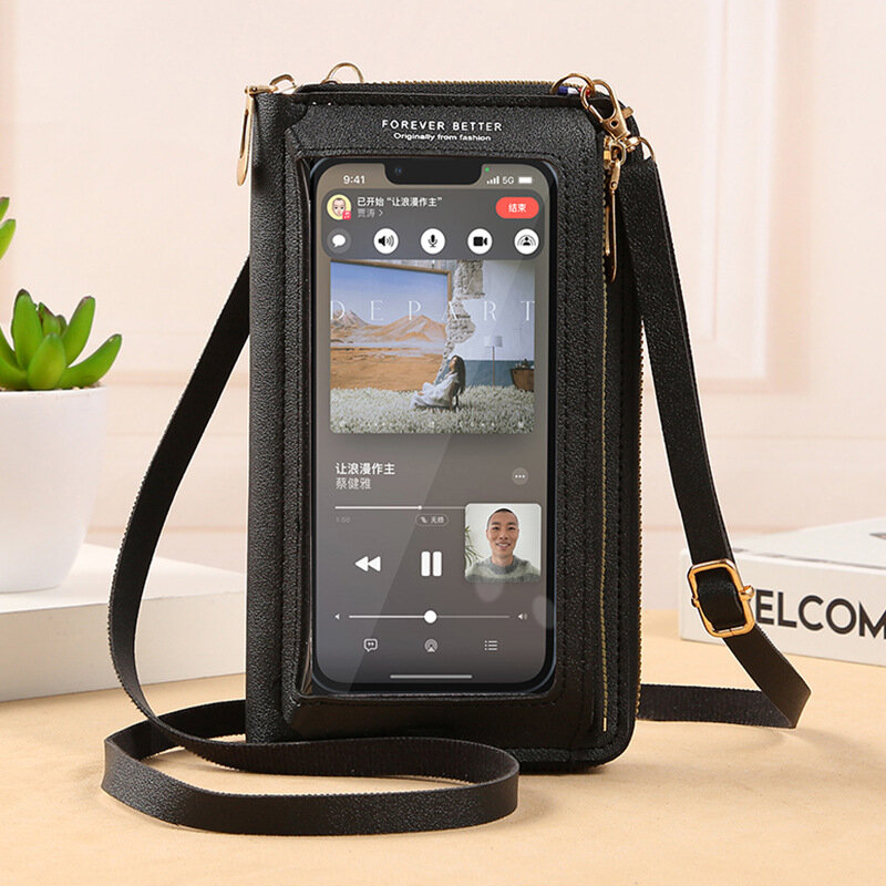 Multifuncional Touch Screen Phone Bag para mulheres, mini carteira de ombro, carteira móvel, titular do cartão, sacos crossbody, RFID, novo