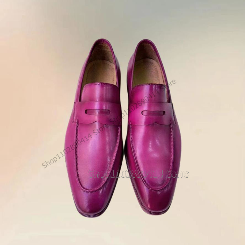 Mocassini da uomo in pelle opaca con Design cucito viola moda Slip On scarpe da uomo lussuose scarpe eleganti da uomo per banchetti per feste fatte a mano