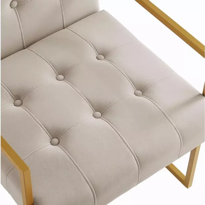 Coffee Chairs Modern Velvet Button Tufted Accent Chair With Golden Metal Stand Chairs for Living Room Leather Crust Chair Cafe